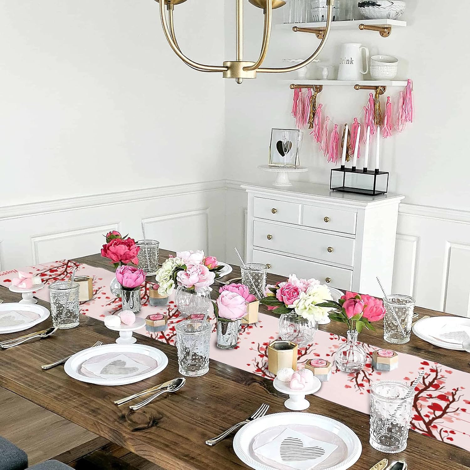 Valentines Day Table Runners 13x70inch Pink Cotton Linen T - New York - Albany ID1595412 3