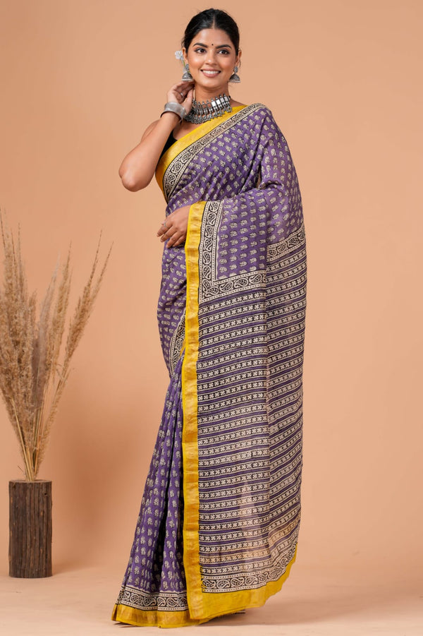Buy Hand Block Premium Maheswari Silk Saree ck Premium Mahes - Rajasthan - Jaipur ID1541824