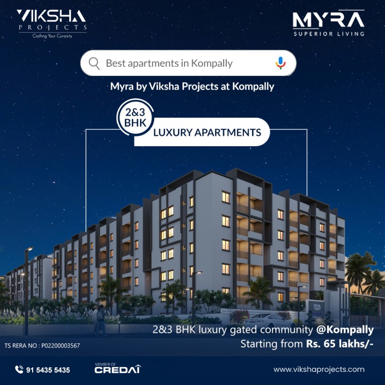 23 BHK flats for sale in Kompally Hyderabad Myra Project - Andhra Pradesh - Hyderabad ID1536578