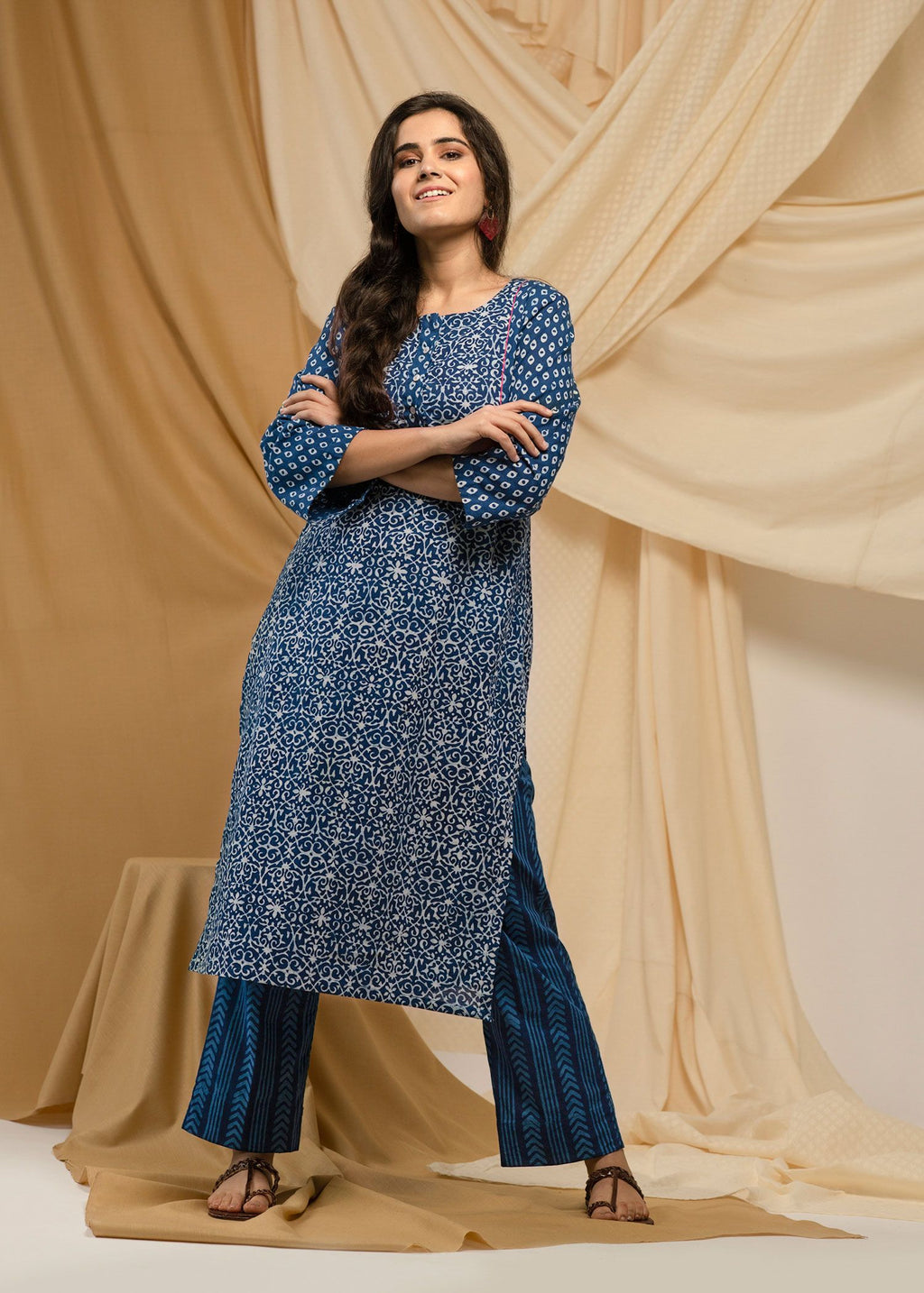 Buy Yana Denim Blue Straight Fit Cotton Kurta Online - Rajasthan - Jaipur ID1522802