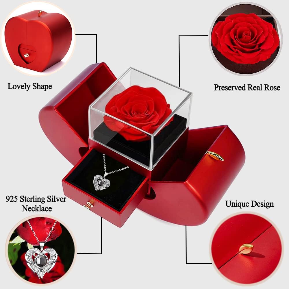 Preserved Real Rose with I love you Necklace 100 Languages - New York - Albany ID1594292 2