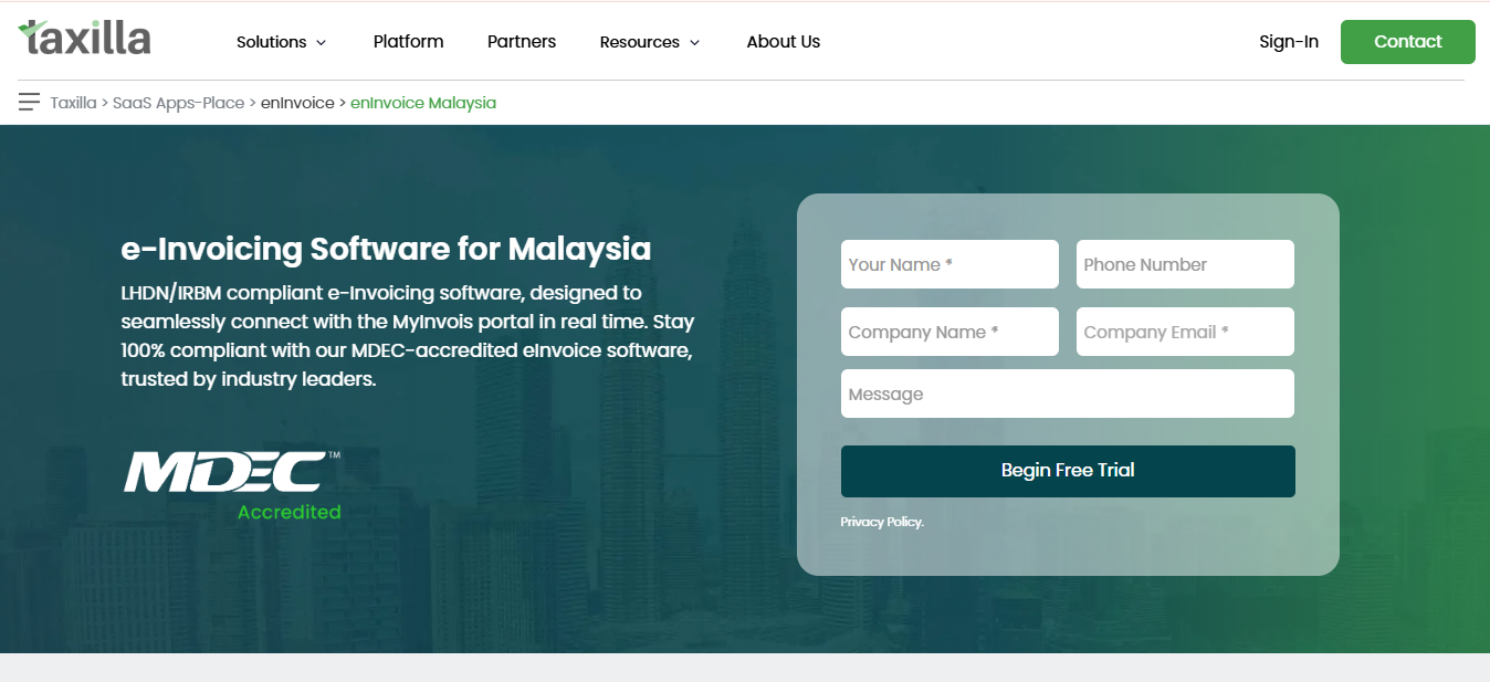 Taxillas eInvoicing Solution for Malaysia - Andhra Pradesh - Hyderabad ID1601474