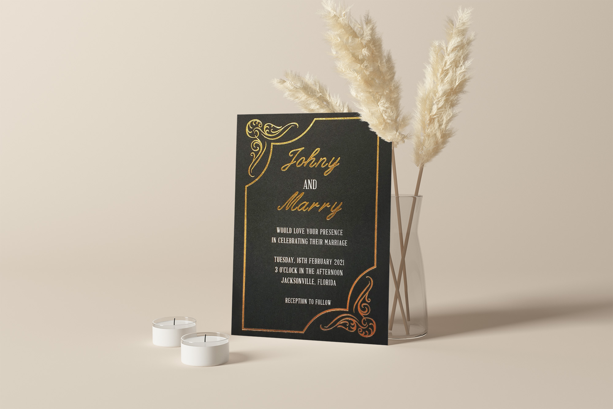 Premium Foil Stamped Invitations  Gold  Hot Foil Wedding I - Massachusetts - Boston ID1602034