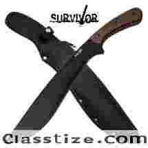 Survivor 22 Inch Machete Survival Knife with Wood Handle and Sheath