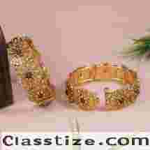Shop Royal Antique Gold Finish Openable Bangle Set Online in India