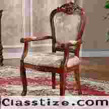 Sheesham Wood Back Comfort Seating Chair Hand Carved Armrest Royal Dining Chair for Home & Office (Brown, cream)