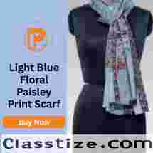 Light Blue Floral Paisley Print Scarf by Parmar Apparel