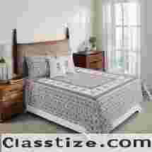 Buy Eva Jaal Blue & Multi Hand Block Printed Cotton Bedcover Online