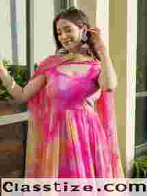 Buy Colorful Floral organza anarkali gown Silk Suits Online