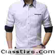 Shop Exclusive Double Pocket White Casual Linen Shirt for Men