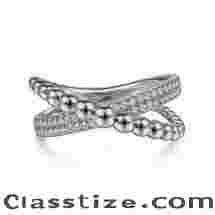 Gabriel & Co Bujukan Collection Sterling Silver Beaded Crisscross Ring 