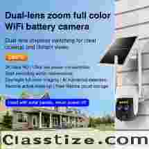 Wireless Solar Powered Camera Outdoor, 3MP Dual Lens 5X Hybrid Zoom WiFi Camera, Auto Tracking, Color Night Vision, 2-Way Audio