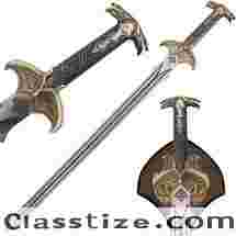 Fantasy Replica Sword Stainless Steel Blade with Wooden Display Plaque