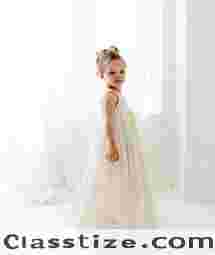 Boho Lace Flower Girl Dress, Cream Tulle Wedding Dress for Girls