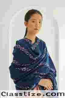 Nida Khatrast Hand Embroidered Large Pashmina Shawl Prussian