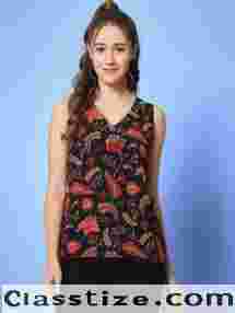 Print Georgette Black Top