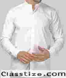 Buy Premium Dope White Cotton Mandarin Men's Shirt Online