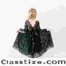 Boho Black Paisley Flower Girl Dress, Rustic Lace Toddler Dress