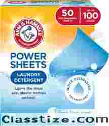 Arm & Hammer Power Sheets Laundry Detergent, Fresh Linen 50ct, up to 100 Small Loads
