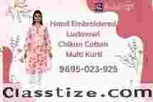 Hand Embroidered Lucknowi Chikan Cotton Multi Thread Kurti