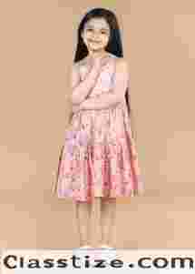 Buy Flower Bed Pink Cotton Nia-Tiered Dress Girls Online
