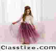 Lilac Purple Tulle Two Piece Skirt, White Lace Flower Girl Dress