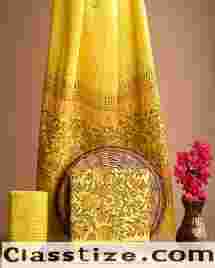 Buy Premium Yellow Hand Block Printed Cotton Suit With Cotton Dupatta