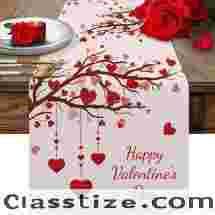 Valentines Day Table Runners 13x70inch, Pink, Cotton Linen Table