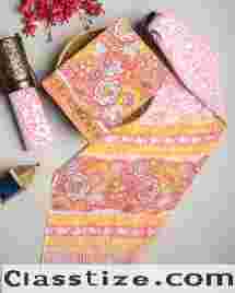 Buy Orange Sanganeri Hand Block Print Cotton Suit Sets With Cotton Dupatta