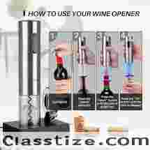 Secura Electric Wine Opener, Automatic Electric Wine Bottle Corkscrew Opener with Foil Cutter, Rechargeable (Stainless Steel)