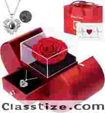 Preserved Real Rose with I love you Necklace 100 Languages,