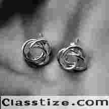 Sterling Silver Knot Earrings Abstract Earrings - V Shape Oval Hoops Earrings