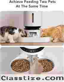 Automatic Cat Feeder with Alexa, 5G WiFi Pet Feeder for Two Cats or Dogs with Remote Control, 5L Cat Food Dispenser with Low Food Sensor, 1-10 Meals Per Day, Up to 10s Meal Call for Pets