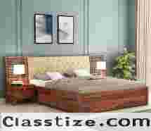 Buy Persia Upholstered Bed With Side Storage And 2 Bedside Tables Online From Wooden Street