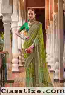 Buy Leheriya Saree In Green and Designer Saree  Online At Jhakhas