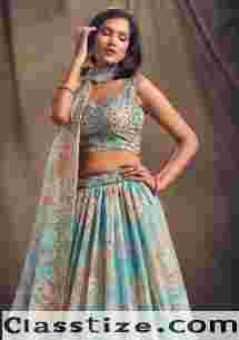 Buy Blue Floral Designer Lehenga in Organza  Shop Online At Jhakha