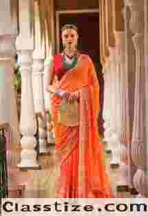 Buy Leheriya Saree In Orange and Designer Saree  Online At Jhakhas