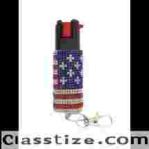 USA Flag Rhinestones Keychain Personal Defense Pepper Spray OC-18 1/2 oz