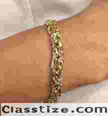 10K Yellow Gold 7mm Byzantine Bracelet - 10K Real Gold Chain Link Bracelet