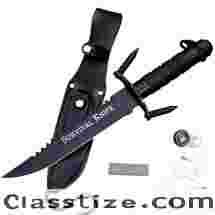 Spiked Black Rambo Style Survival Knife NEW