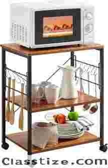 Mr IRONSTONE Kitchen Stand Microwave Cart 23.7'' for Small Space, Coffee Bar Table 3-Tier