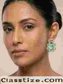 Buy Mint Green Silver Polish Earrings Lightweight American Diamond for Occasion and Partywear Online