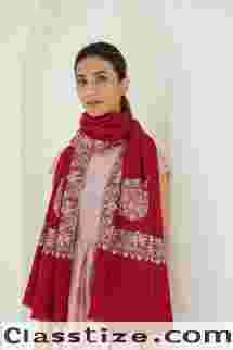 Sozni Dordar Corner Buta Hand Embroidered Pashmina Shawl Jester
