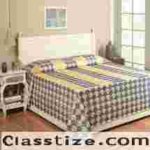 Buy Galicha Beige and Blue Hand Block Print Glace Cotton Bed Cover Online